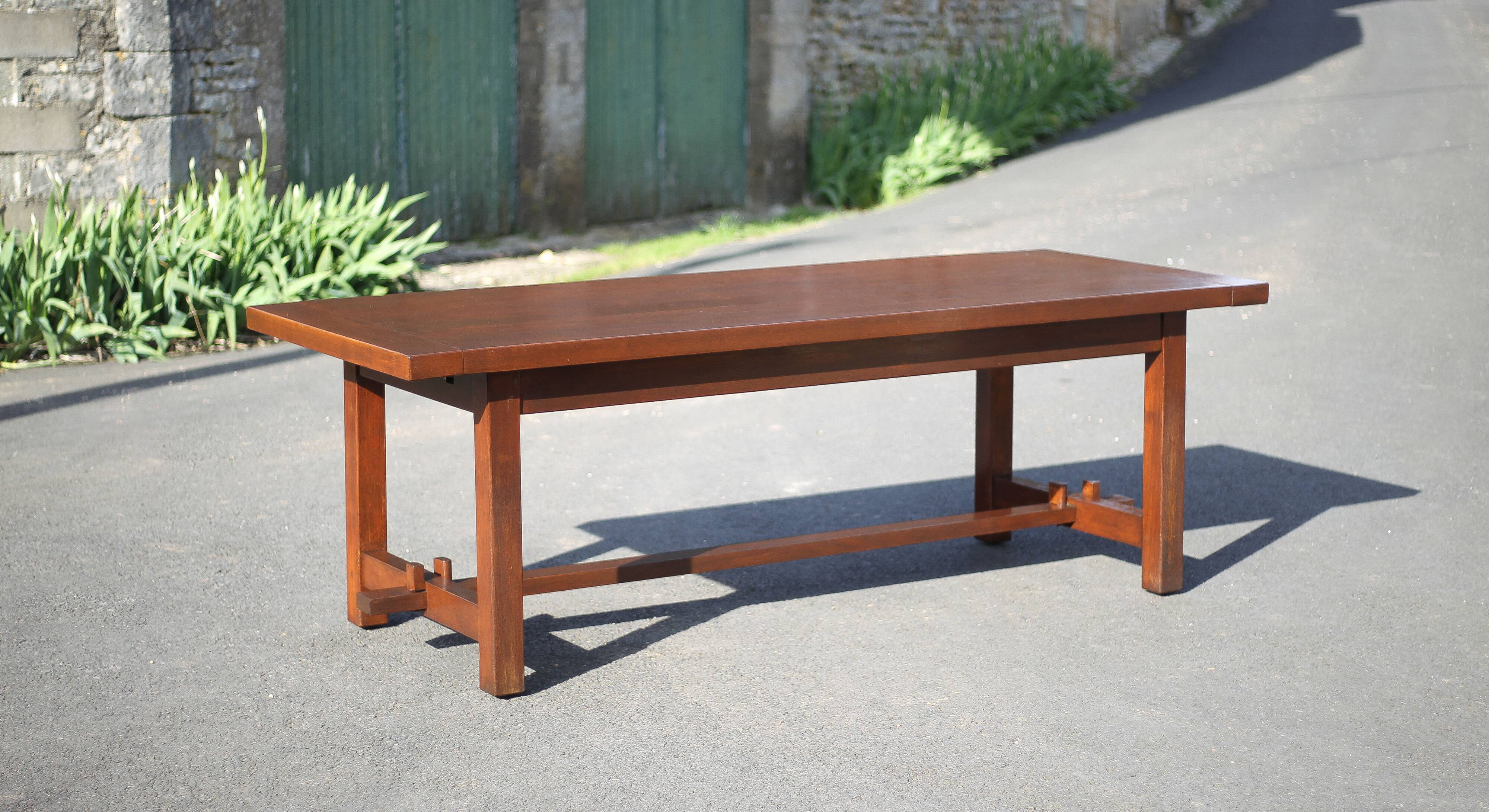 Farmhouse table with extensions and its 2 benches, living room table, solid wood table, kitchen, chalet, ca