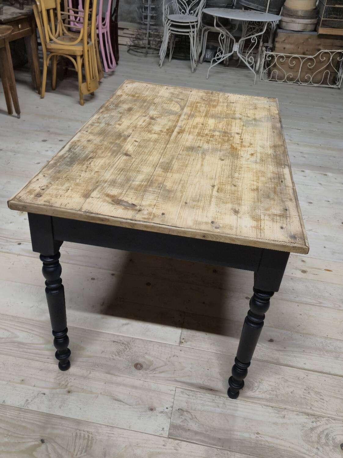 Louis Philippe style 1900s bistro farmhouse table with swivel legs