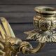 Large Brass Candlestick - Mythological Winged Griffin Dragon - Gothic