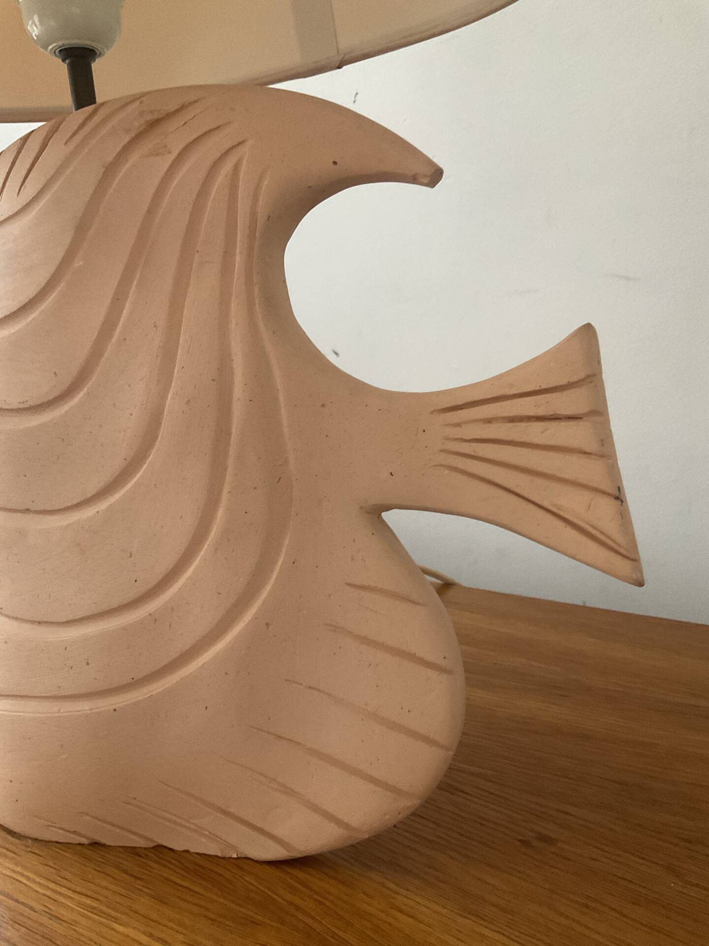 Vintage fish lamp in terracotta signed from the 1970s.