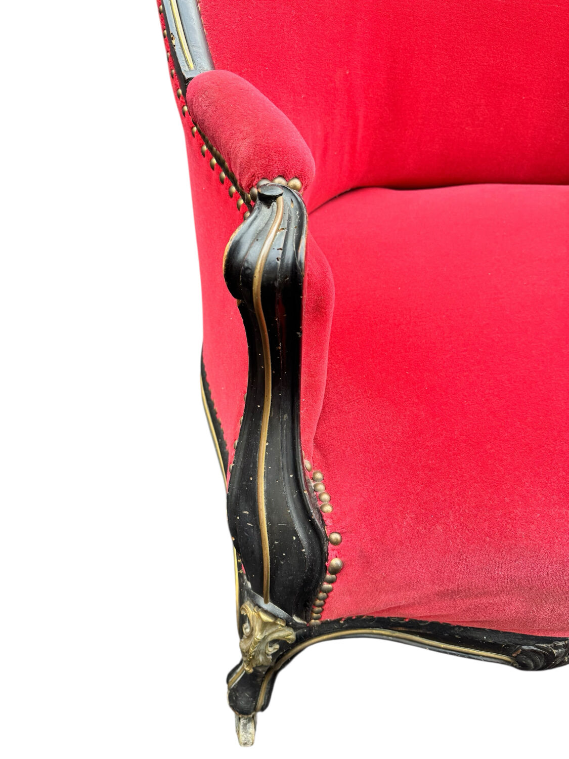 Napoleon III period bench – Blackened wood, brass and red velvet