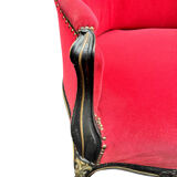 Napoleon III period bench – Blackened wood, brass and red velvet