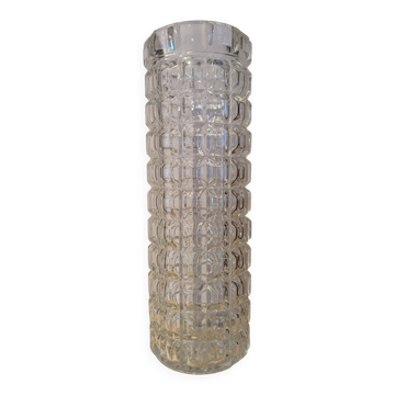 Vintage textured moulded crystal cylindrical vase - 1970s - 24 cm