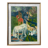 Tableau style Gauguin cadre bois doré
