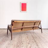 Mid Century Sofa par Hartmut Lohmeyer, teck et cannage