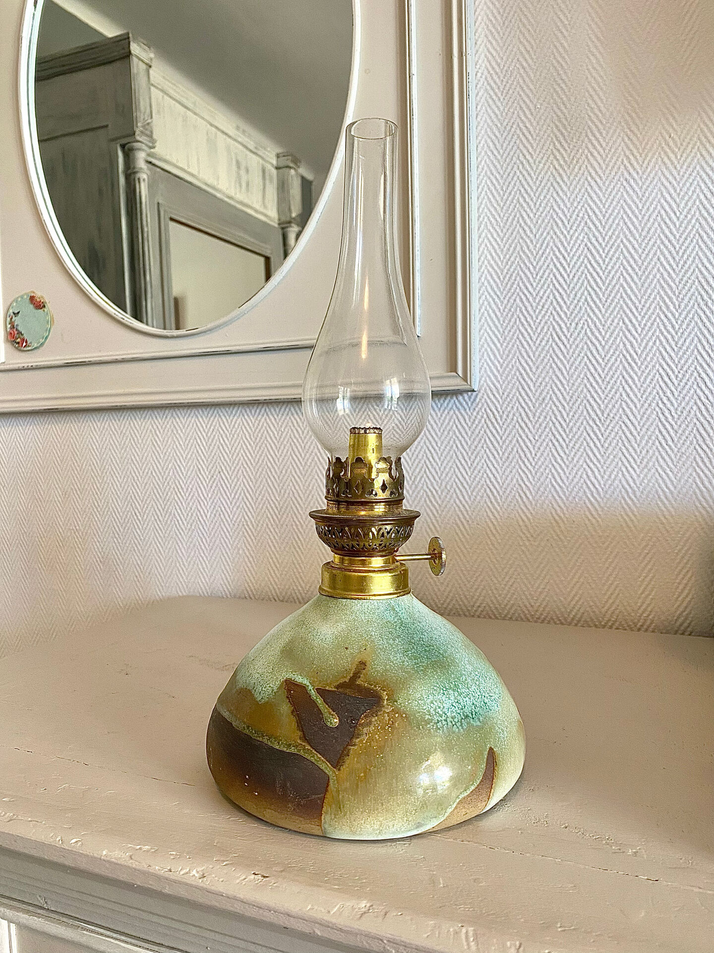 Glazed stoneware oil lamp from the 1960s.