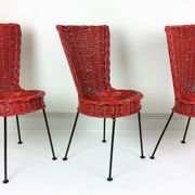 3 chaises en rotin et métal 1950