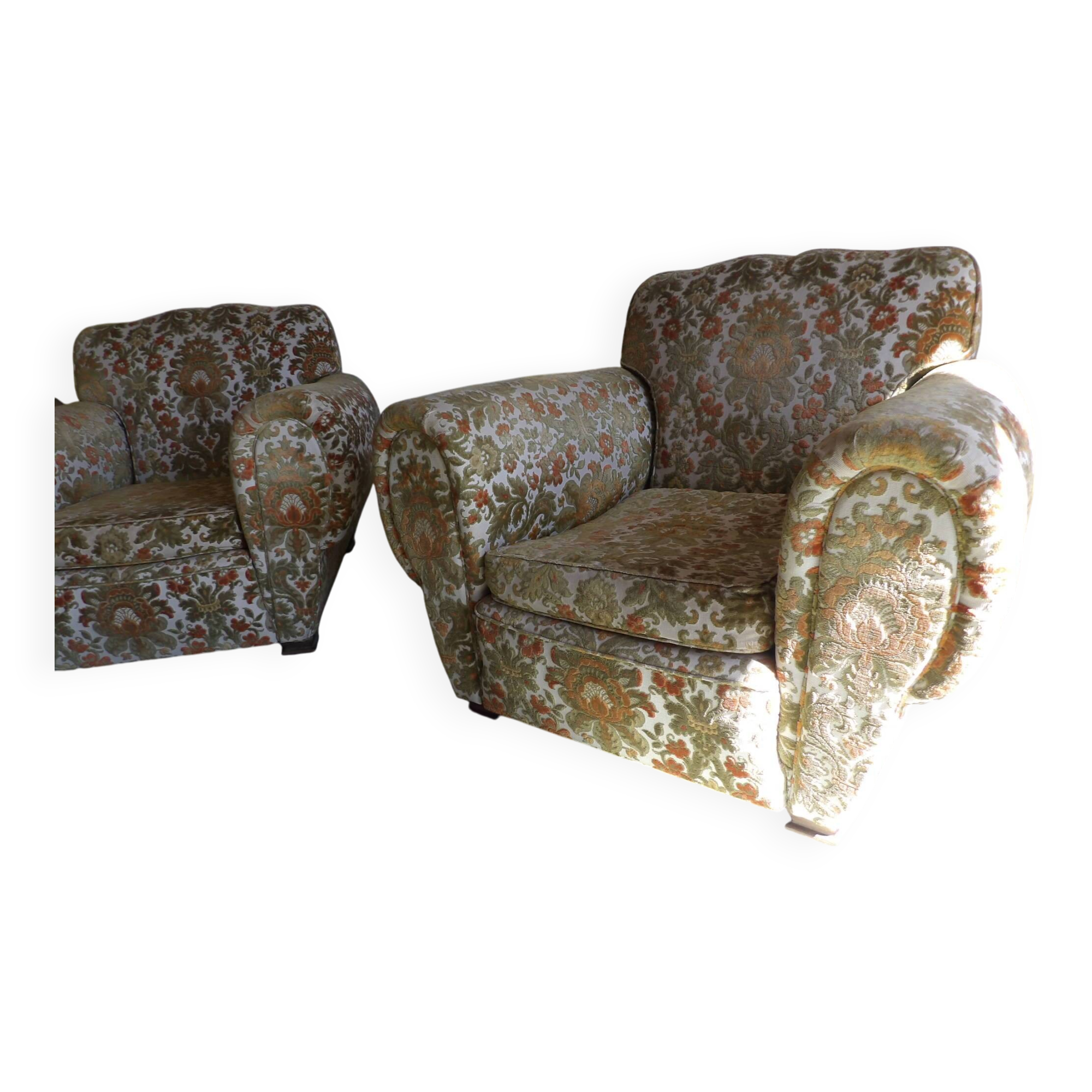 Paire de fauteuils club en tissu