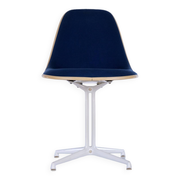 Chaise de salle à manger Herman Miller en fibre de verre vintage bleu La Fonda