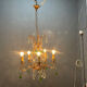 Italian 5-Light Tole Chandelier with Green & Amber Murano Glass Drops,