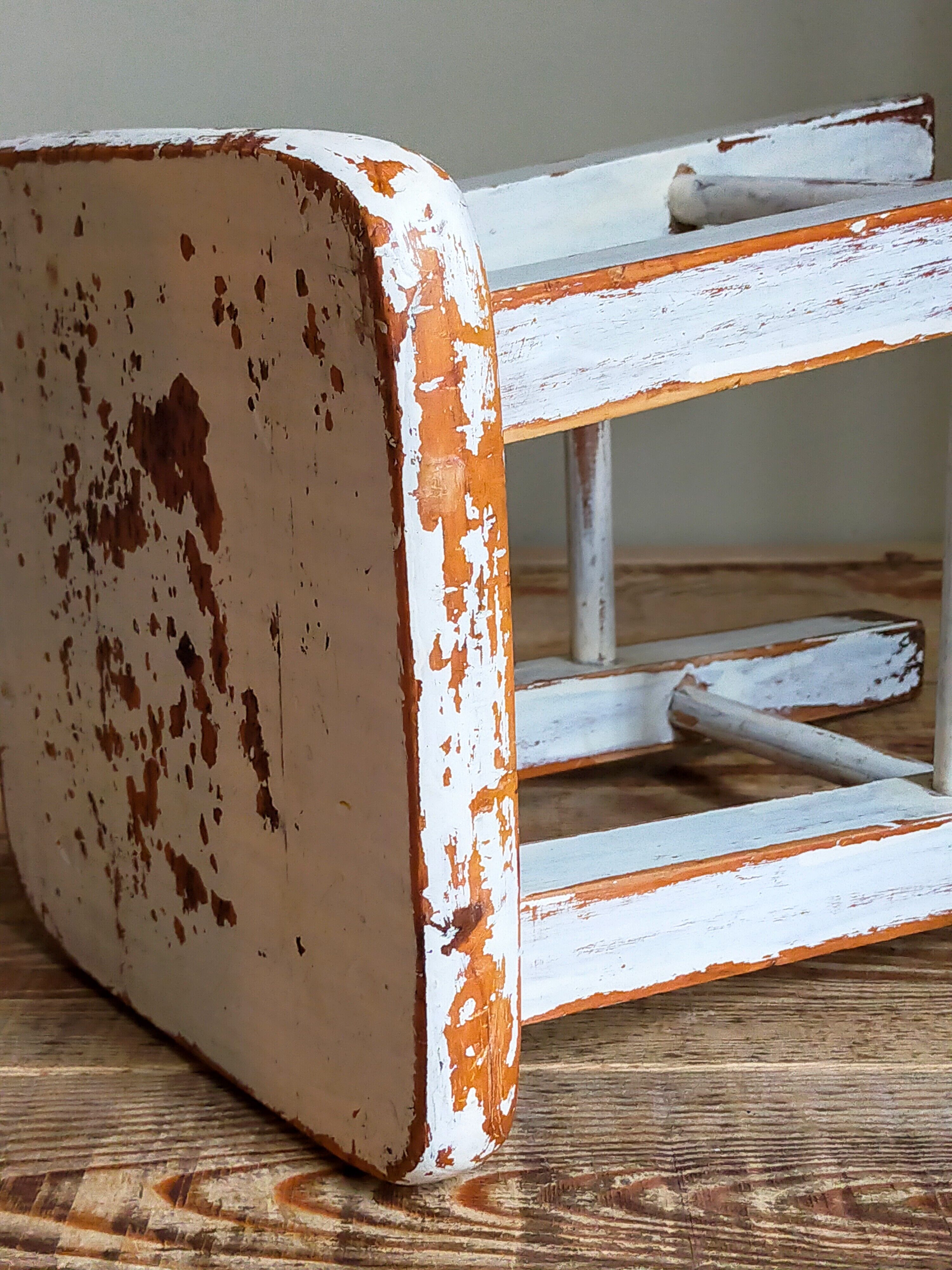 Workshop stool in vintage patinated solid wood