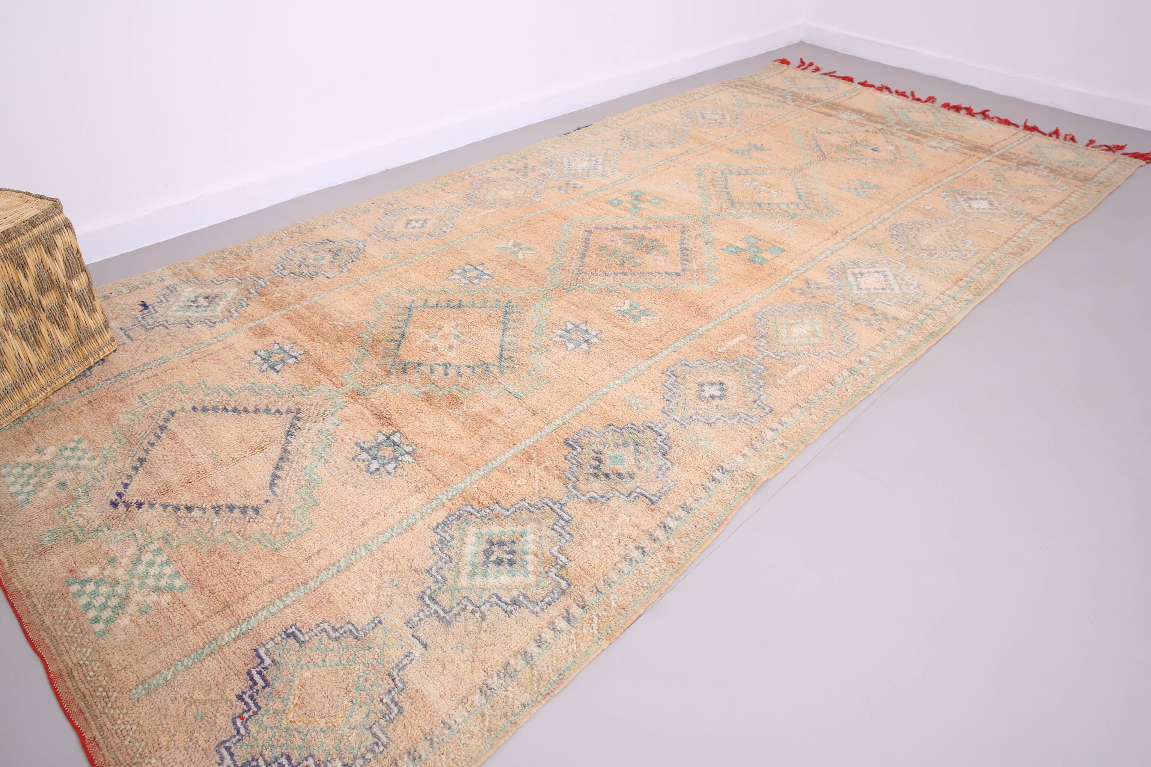 Grand tapis marocain couleur pêche 180 x 414 cm - Tapis marocain vintage - Tapis berbère