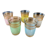 Set of 5 glasses with colored liquor