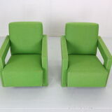 Set of 2 green "utrecht" lounge chairs Gerrit Rietveld for Cassina, 1980's italy