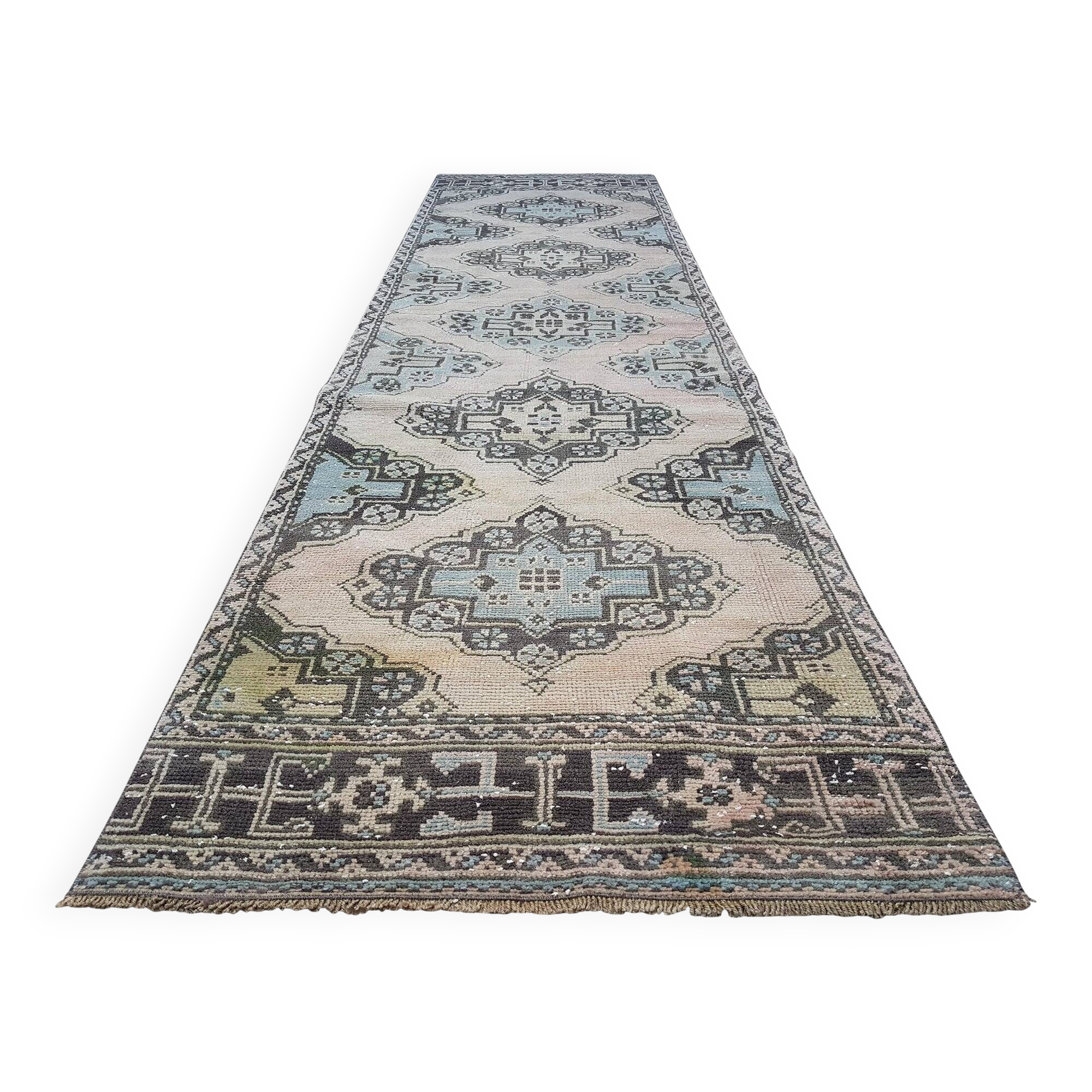 Vintage Turkish hallway rug 95x354 cm