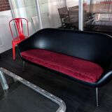 Egg sofa from the 60s in black skai and red seat in velvet fabric