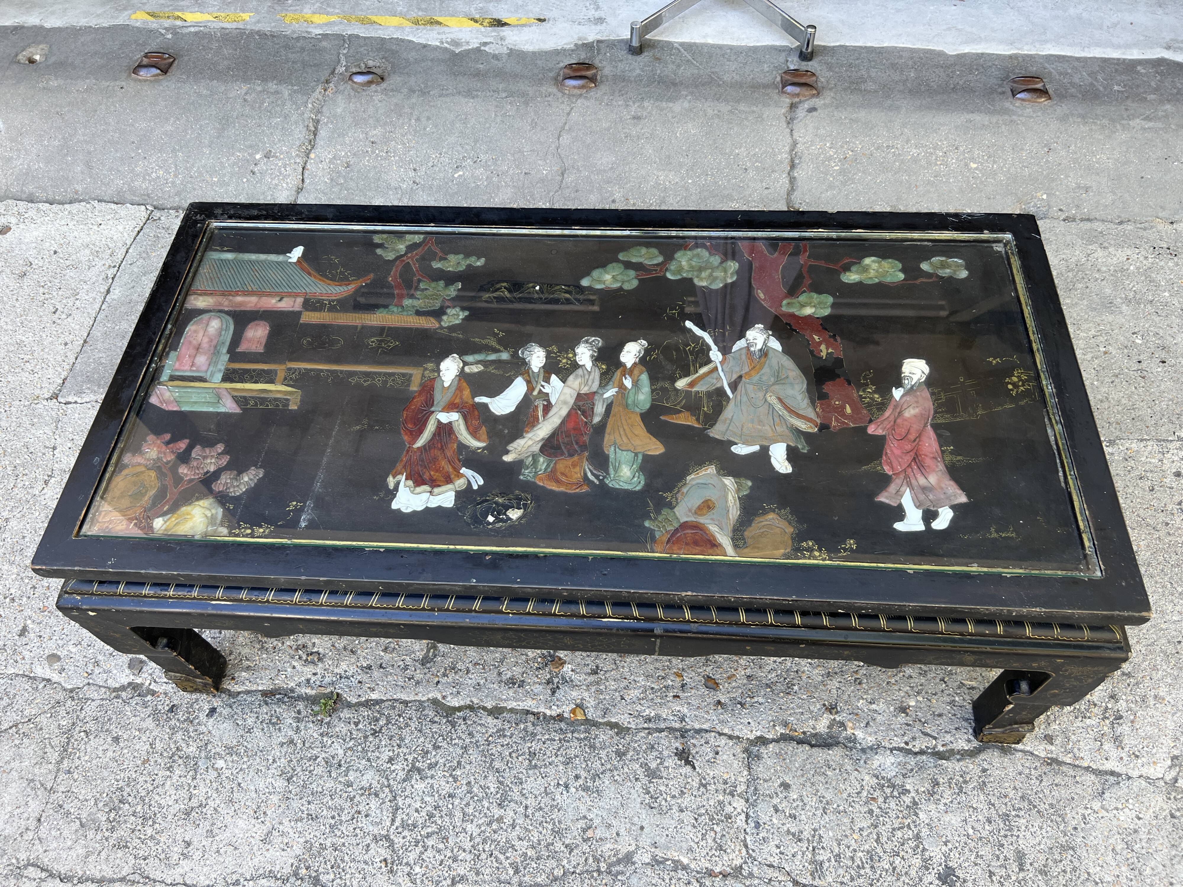 Chinese coffee table with mother-of-pearl and ivory stone inlays