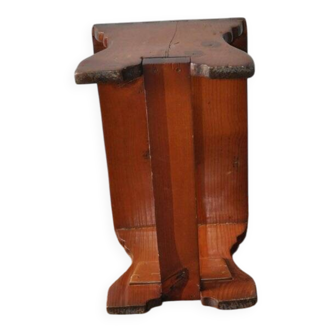 Vintage brown-stained pine stool, rustic/industrial style, 1960s.