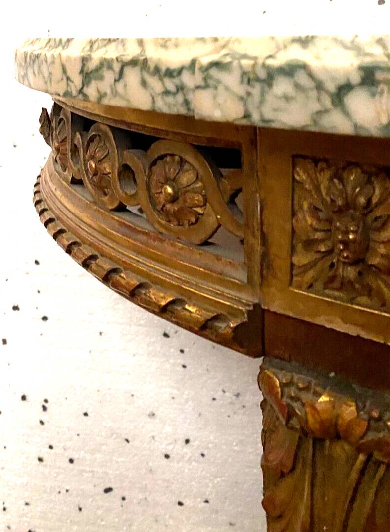 Louis XVI style console in gilded wood 20th century Veined green marble top