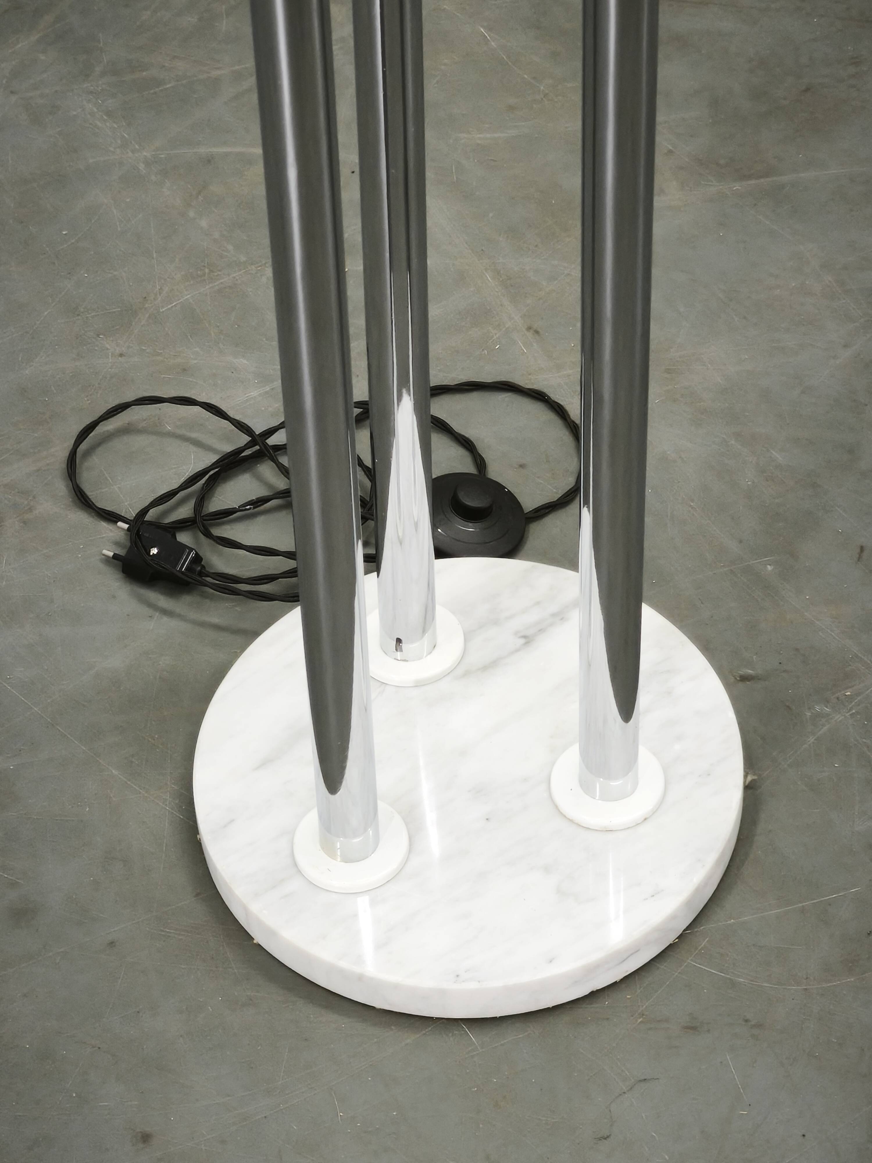 1970s Italian Murano Glass, Chrome and Marble Three-Light Floor Lamp