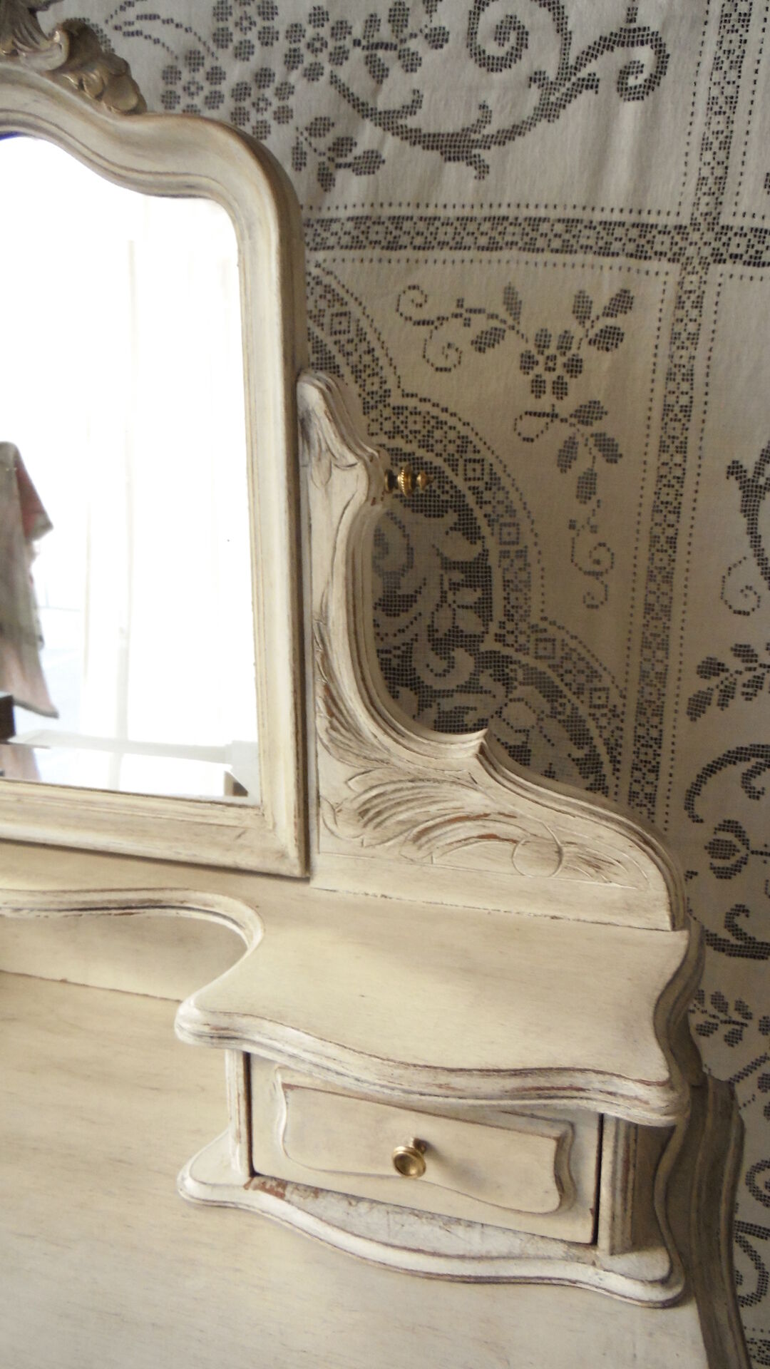 Former white grey patina hairdresser mirror table 2 Shabby chic drawer