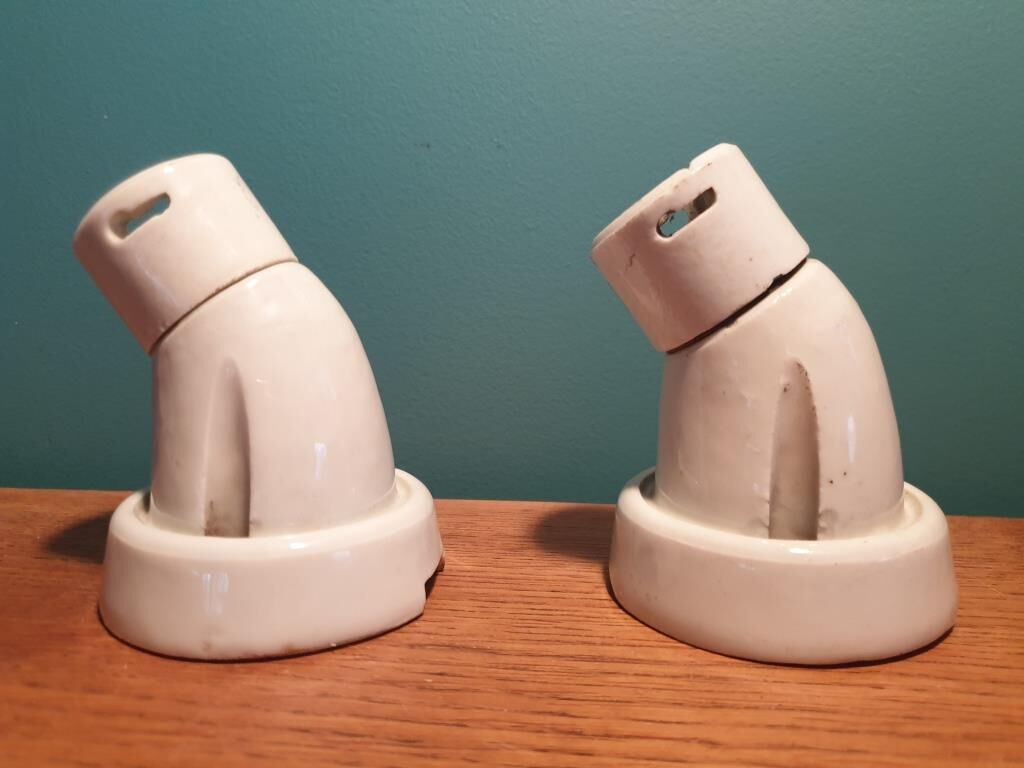 Pair of angled wall lamps art deco porcelain