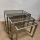 Set of 3 vintage nesting tables – Chrome metal & smoked glass
