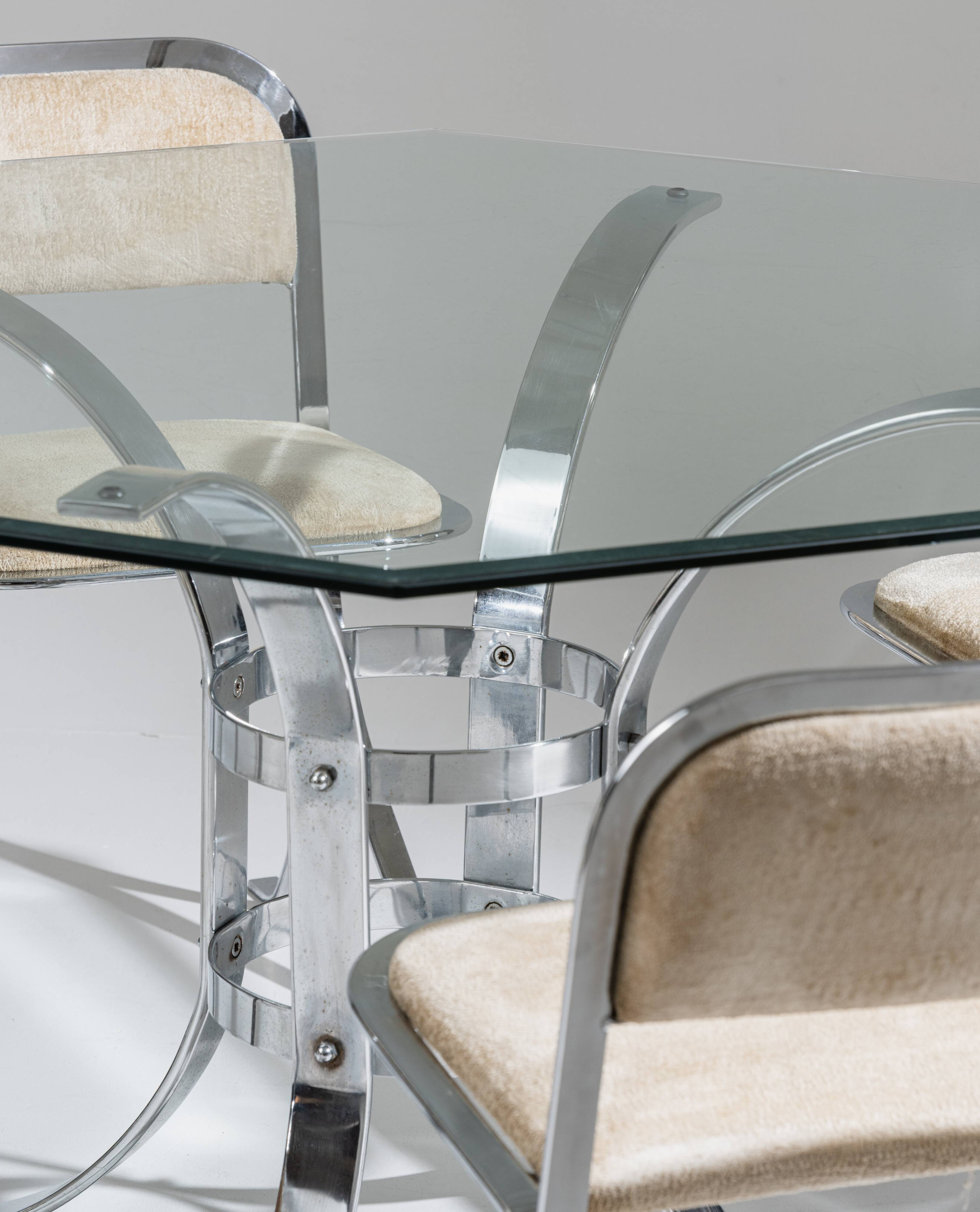 Octagonal glass and metal dining table, 1970s