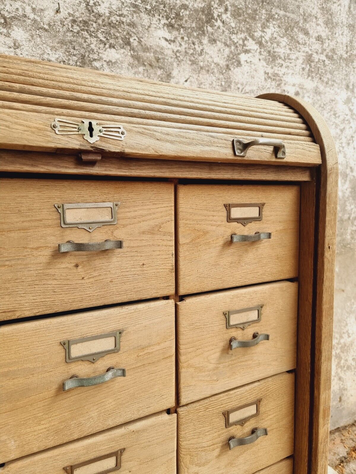 Antique roller shutter cabinet oak chest of drawers