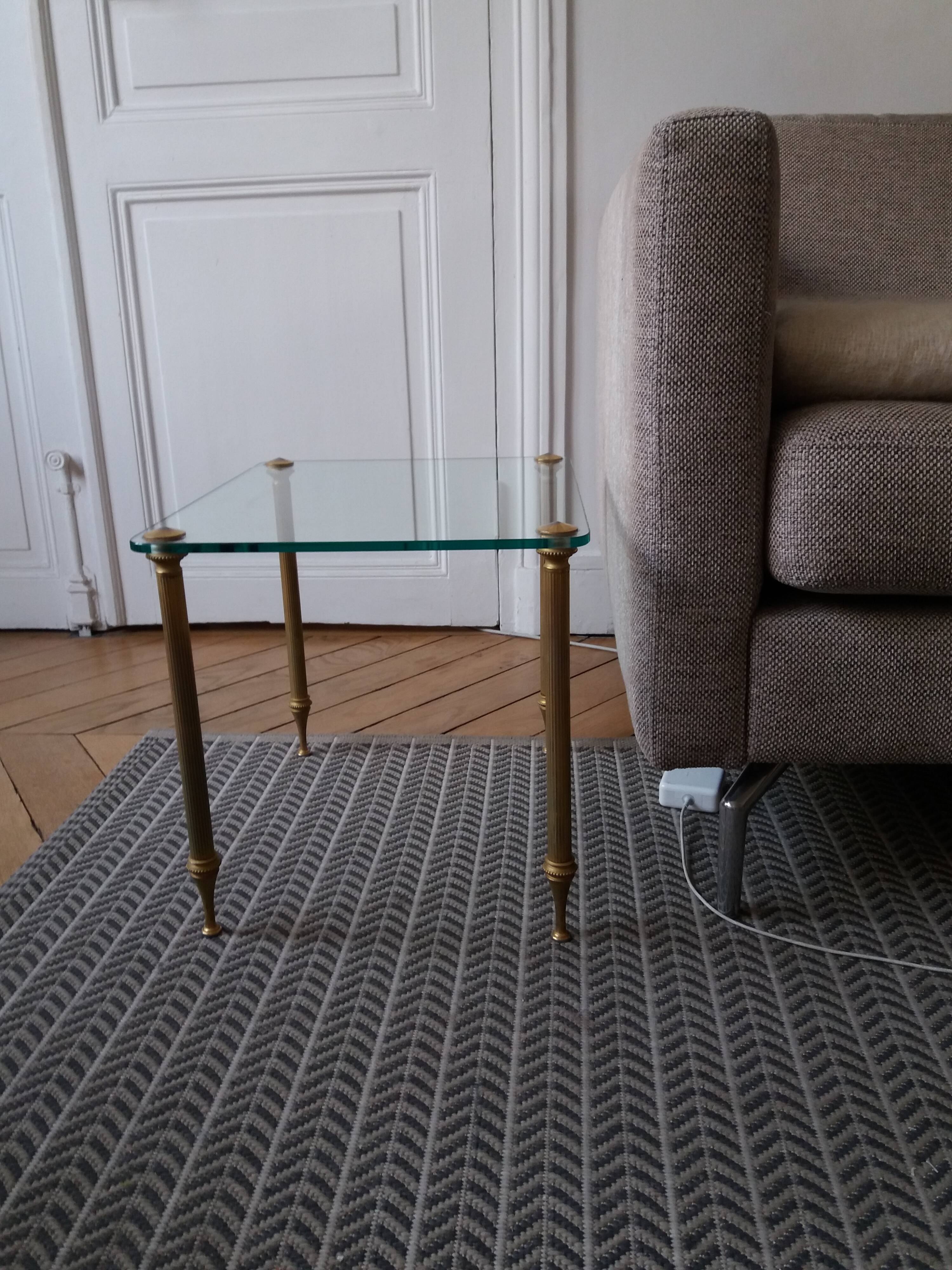 Coffee table in glass and gilded brass style Baguès
