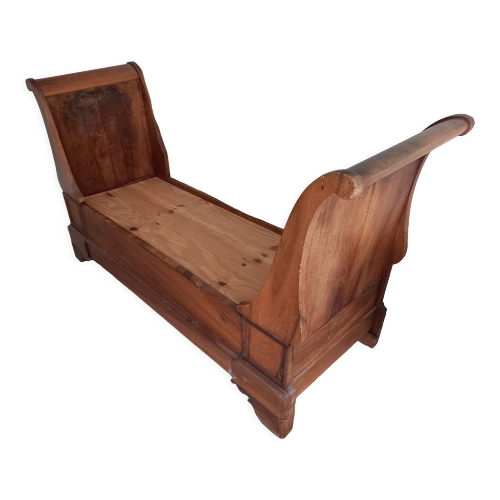 Lit Bateau Louis Philippe En Merisier Massif - 200 Cm, Finition Marron