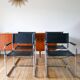 Ensemble de 4 fauteuils tubulaires en croute de cuir Cantilever chrome et Noir, dans le goût de Mart Stam, 1970