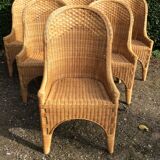 Vintage rattan set dining table and its 6 chairs