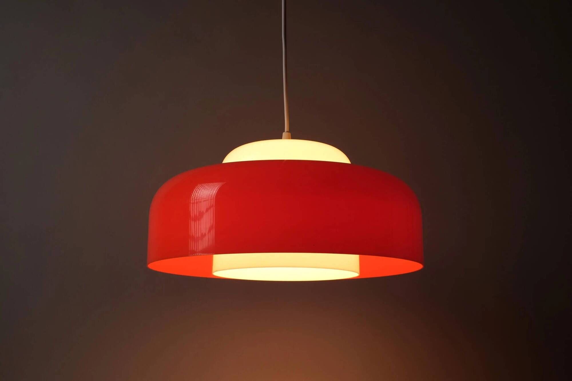 Fagerhults Belysning Pendant Lamp, Orange & White Acrylic, 1960s Space Age Design, Sweden