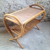 Side table in rattan and wicker curved vintage years 60/70