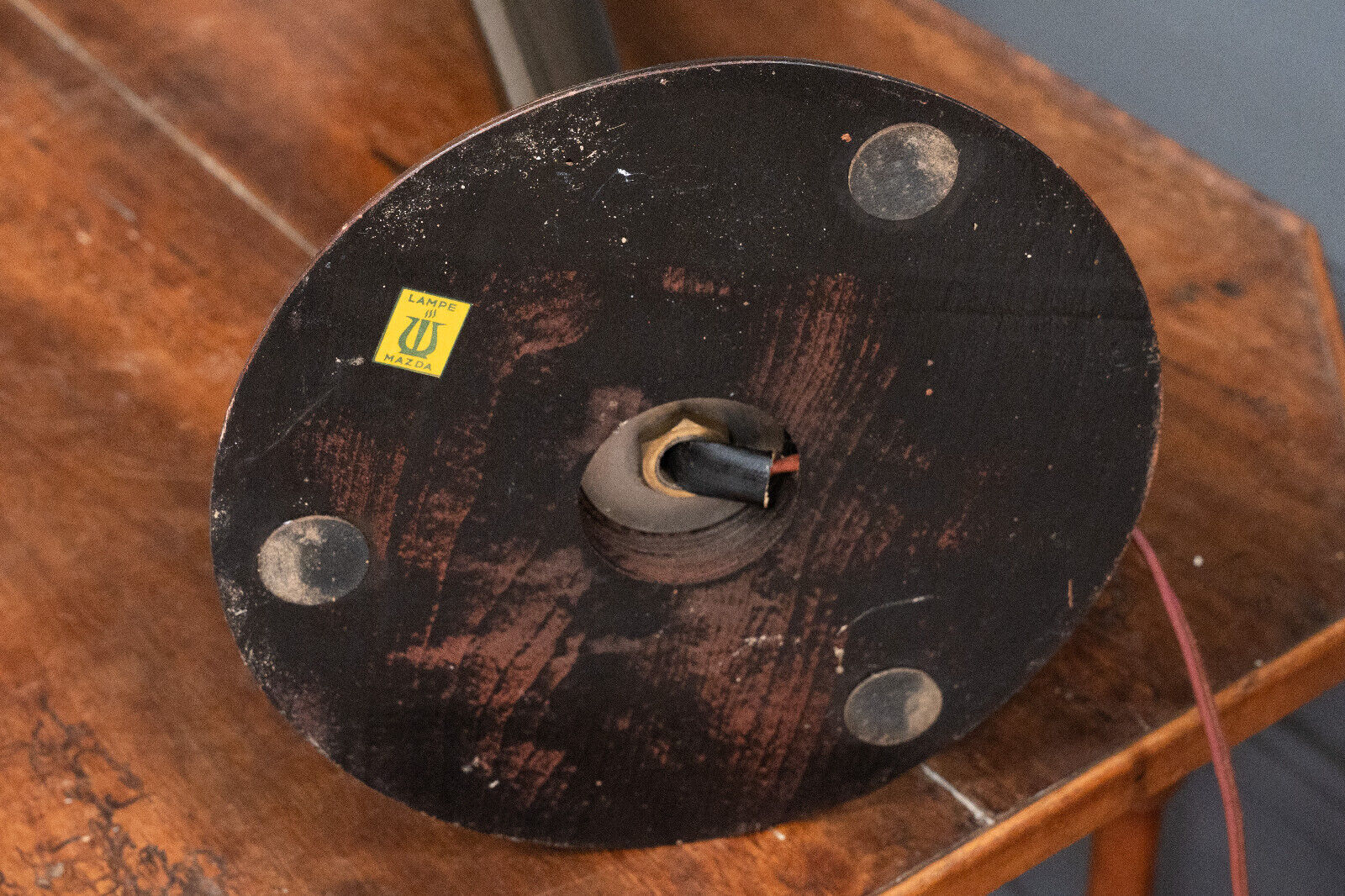 White Mazda opaline lamp on stand in wood and brass