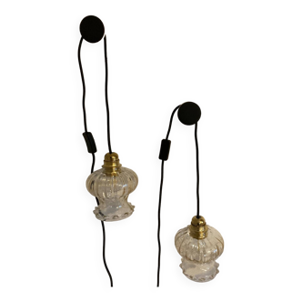 Pair of vintage opaline portable lamps