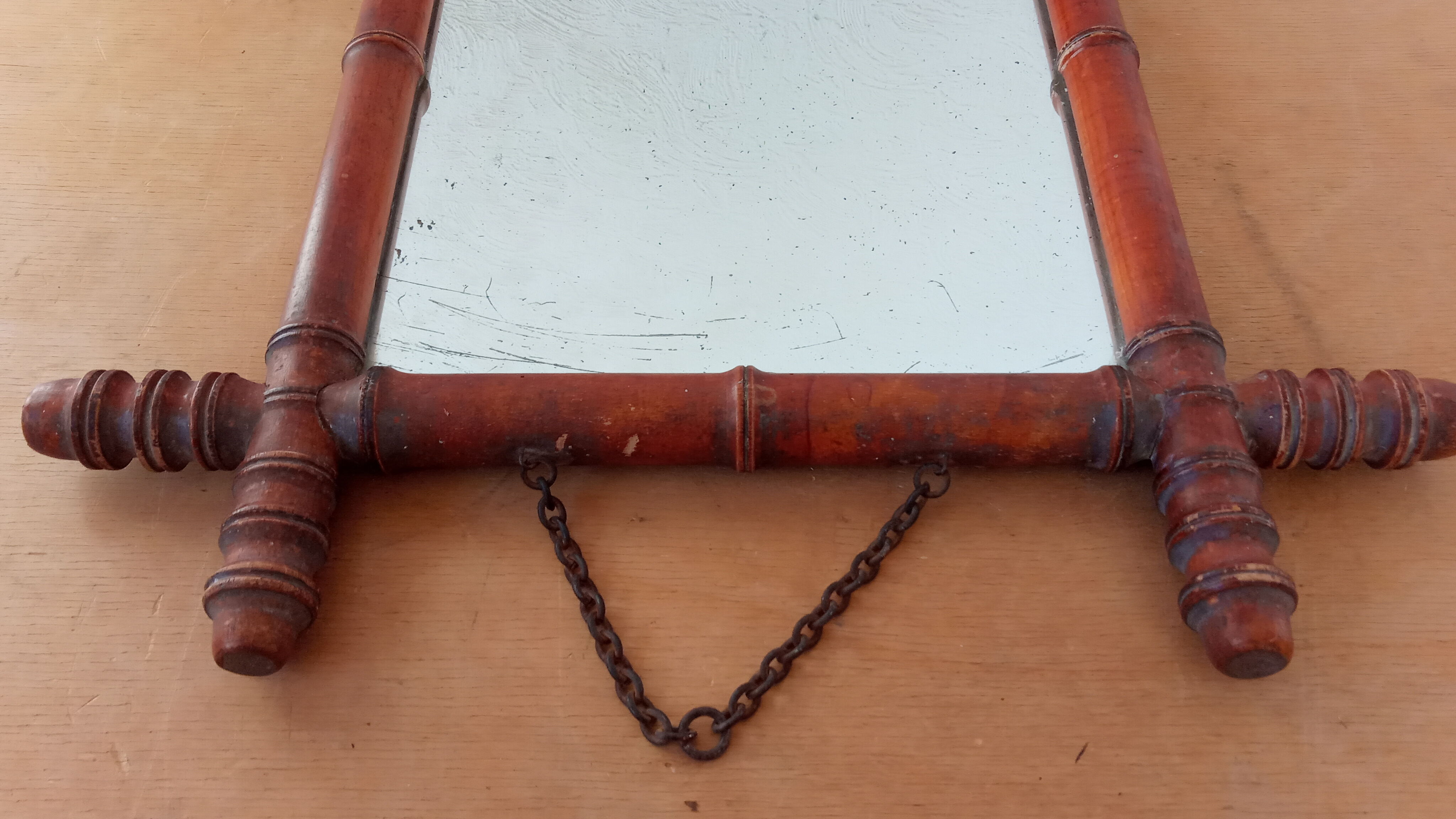Old mirror in turned wood