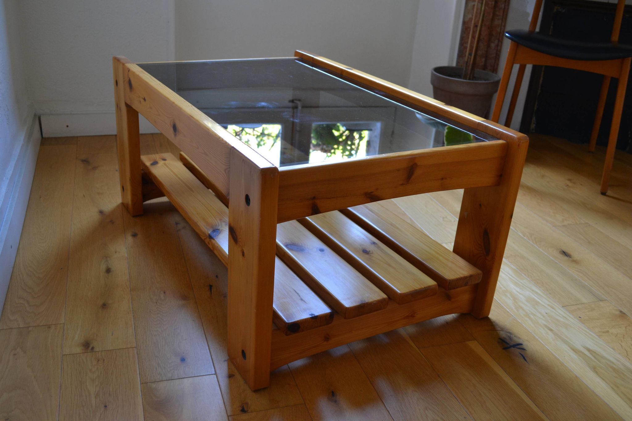 Table basse bois et verre