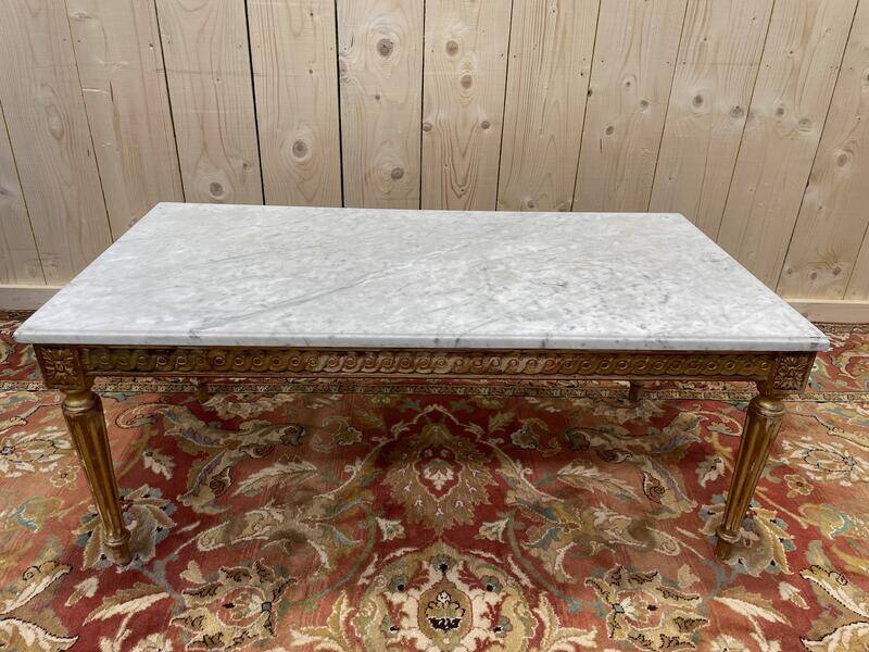 Louis XVI style coffee table in gilded wood and Carrara marble