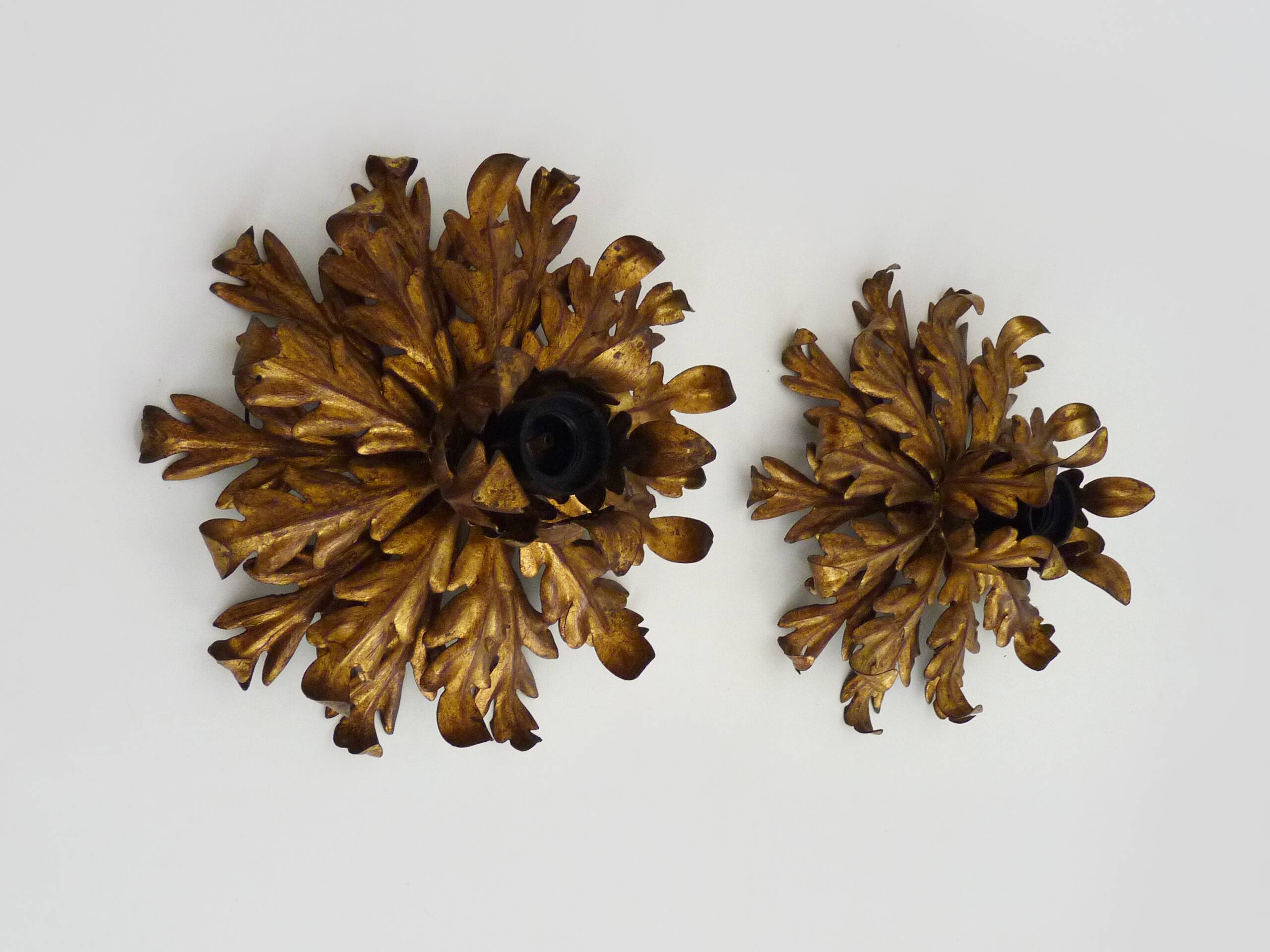 Paire d'appliques feuillages doré à la feuille de Li Puma Firenze, Italie, années 1960