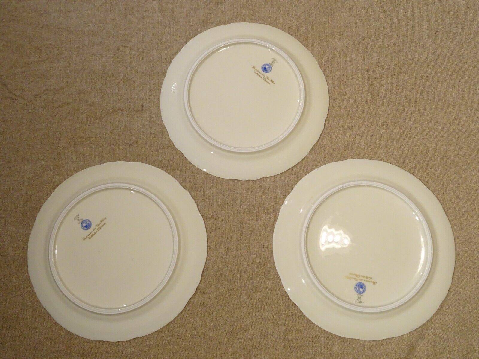 3 Limoges Raynaud porcelain flat plates, Old China Damon decor