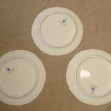 3 Limoges Raynaud porcelain flat plates, Old China Damon decor