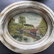 Tableau huile sur toile "Le lavoir"