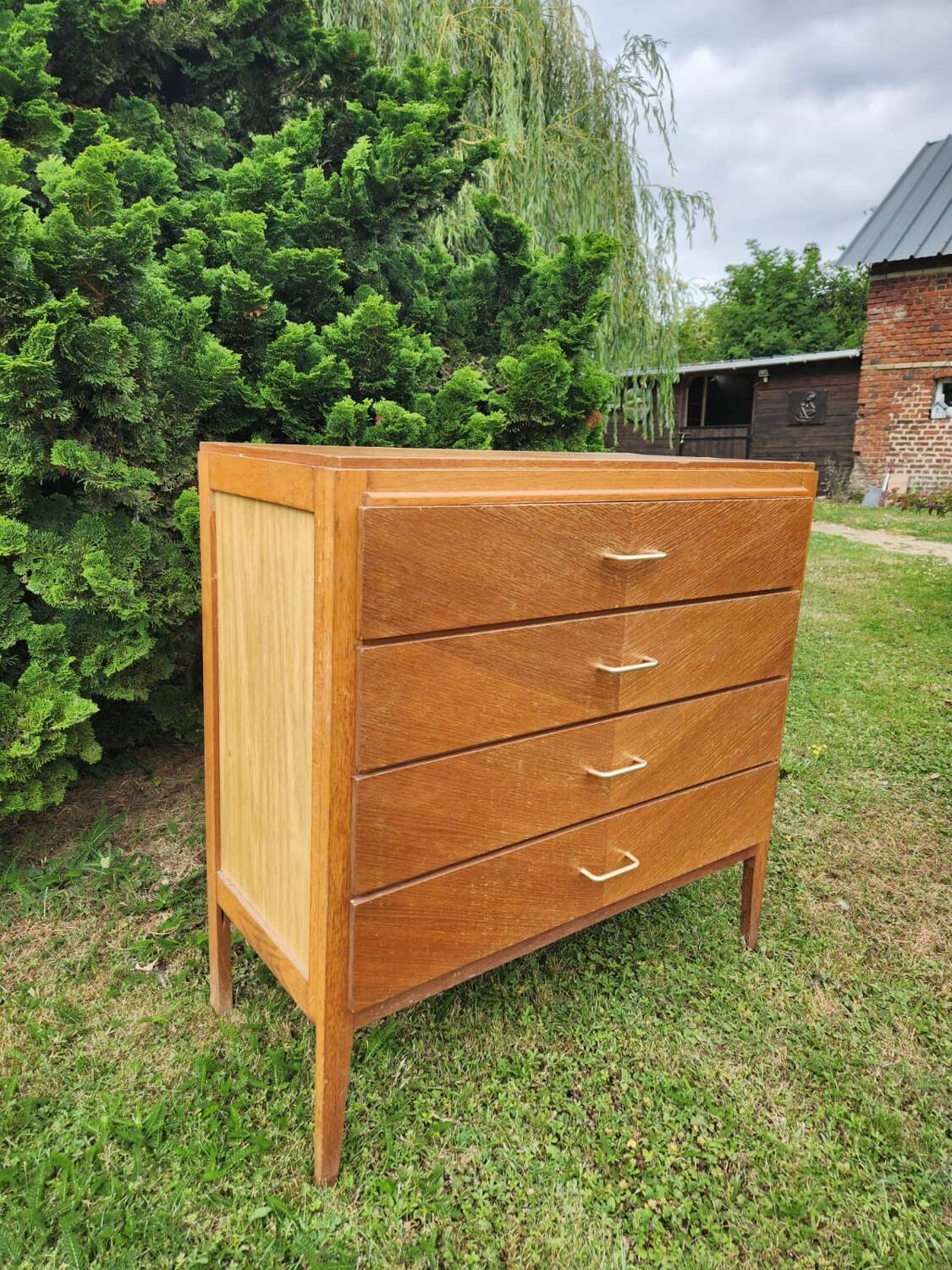 Antique vintage chest of drawers with spindle legs and 4 drawers, 1970s