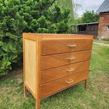 Antique vintage chest of drawers with spindle legs and 4 drawers, 1970s