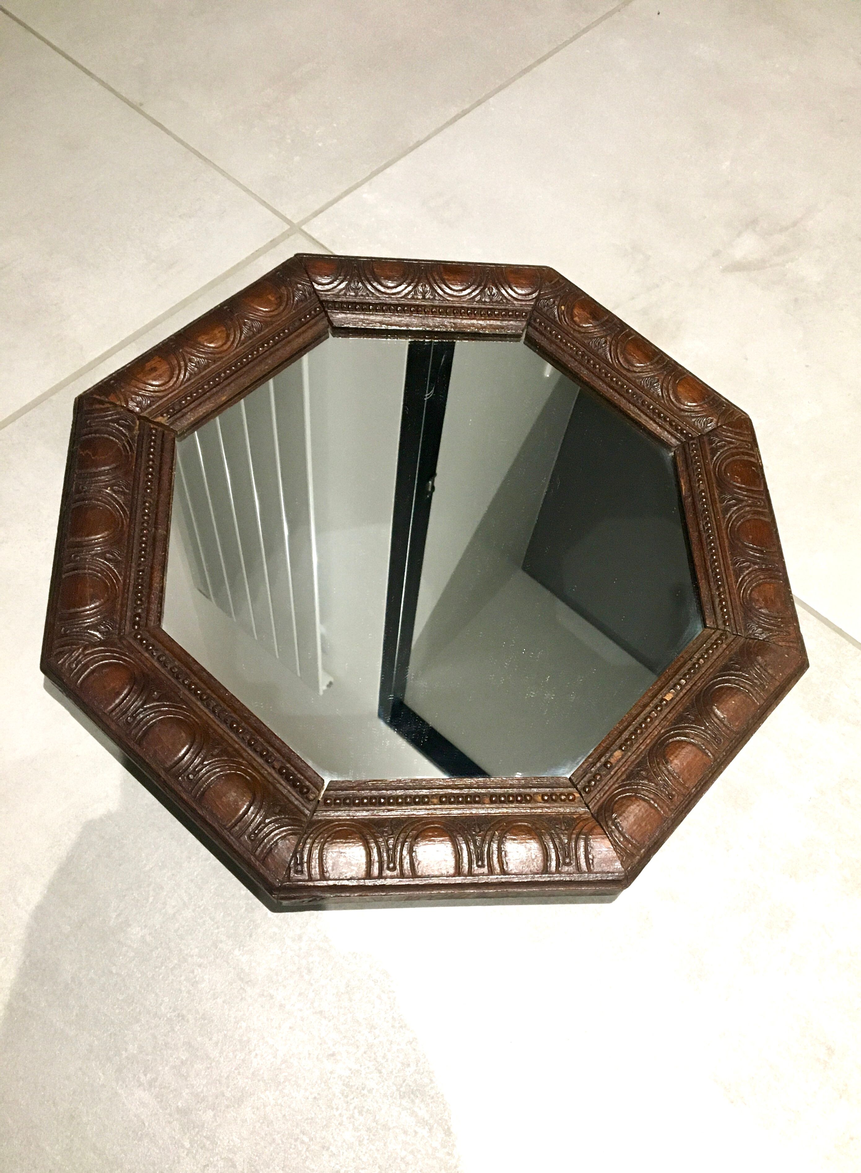 Pretty octagonal mirror Art Deco rosewood frame