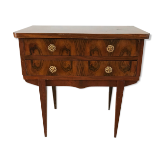 Table de chevet en bois avec poignets dorées années 40