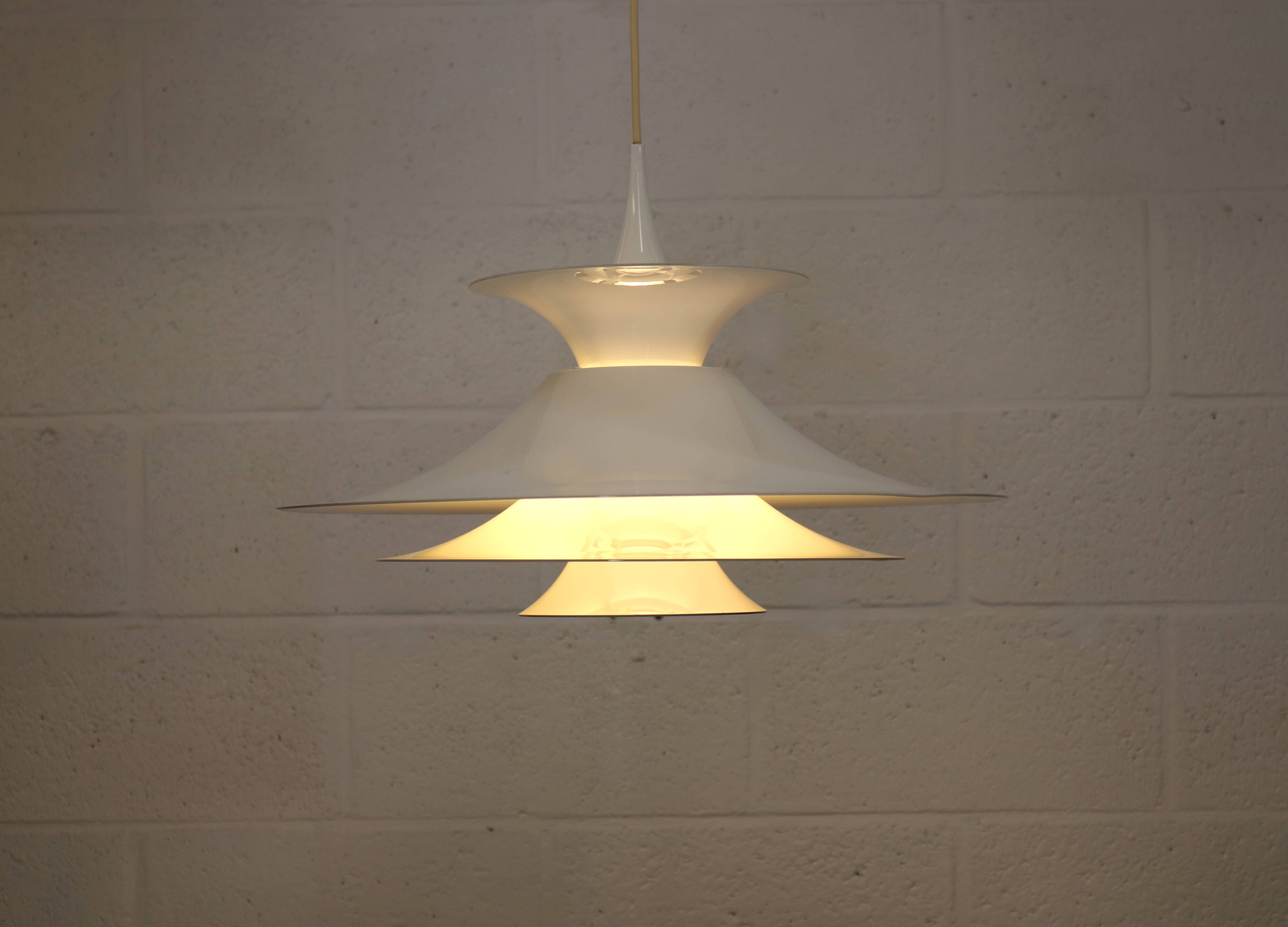 Danish Modern Pendant Lamp: White Radius Model by Erik Balslev for Fog & Mo