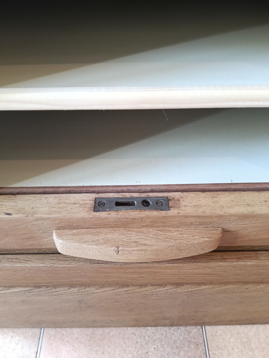 Solid oak filing cabinet with curtains